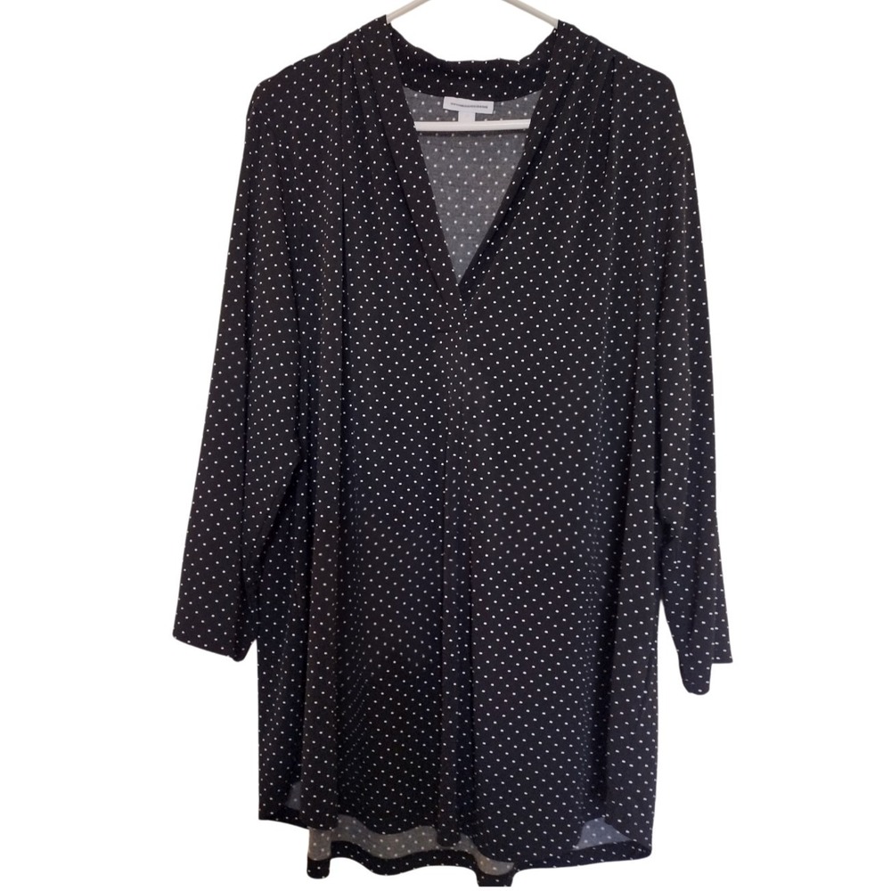 Charter Club Blouse Women 3X Black Polka Dot V Neck Career Mature Minimalist